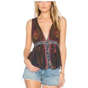 FREE PEOPLE Siren Sleeveless Print Tank Cami Top Navy Size XS